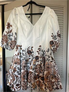 Lilly Pulitzer White Mini Dress with Brown & Black Floral Embroidery